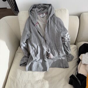 Thom Browne Gray Zip-Up Hooded Sweatshirt